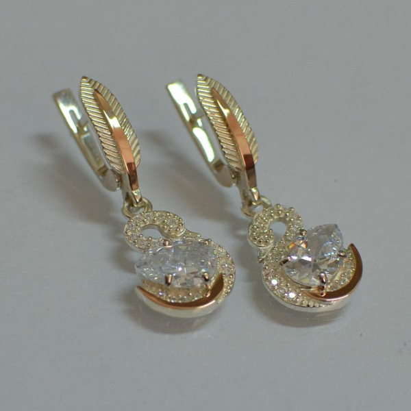 Серебряные серьги с золотыми вставками