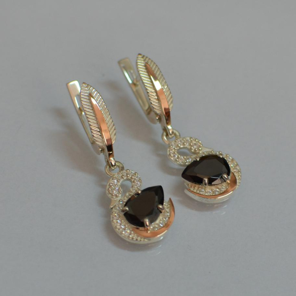 Серебряные серьги с золотыми вставками