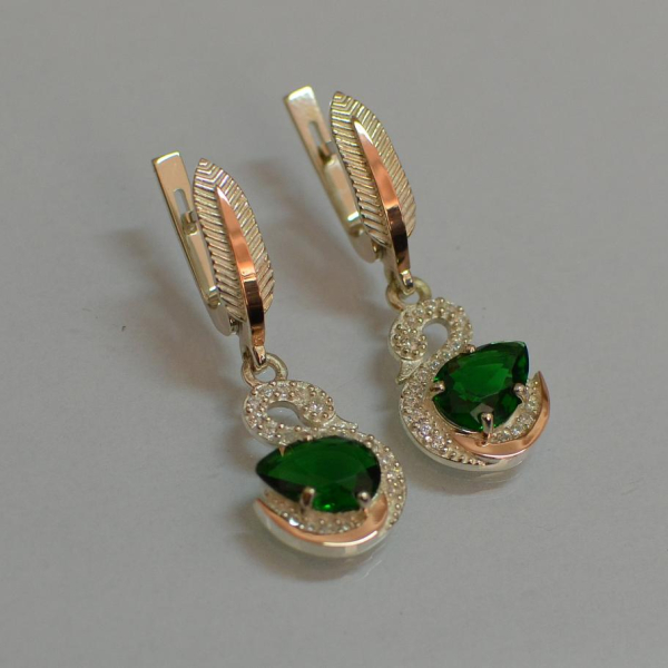 Серебряные серьги с золотыми вставками