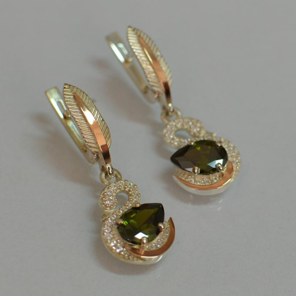 Серебряные серьги с золотыми вставками