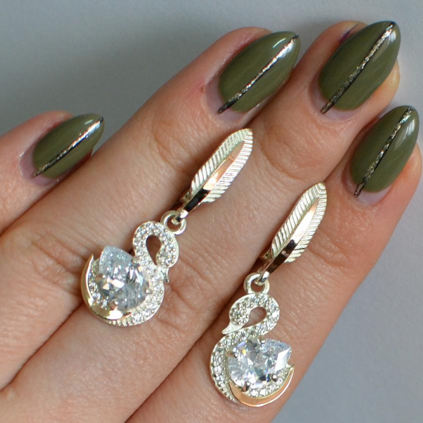 Серебряные серьги с золотыми вставками