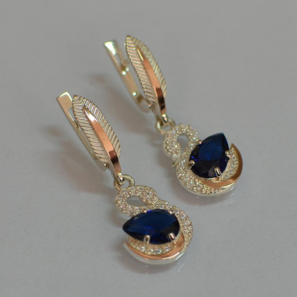 Серебряные серьги с золотыми вставками