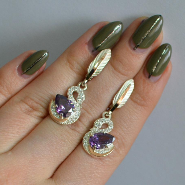 Серебряные серьги с золотыми вставками