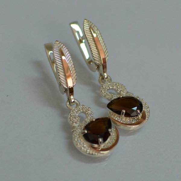 Серебряные серьги с золотыми вставками