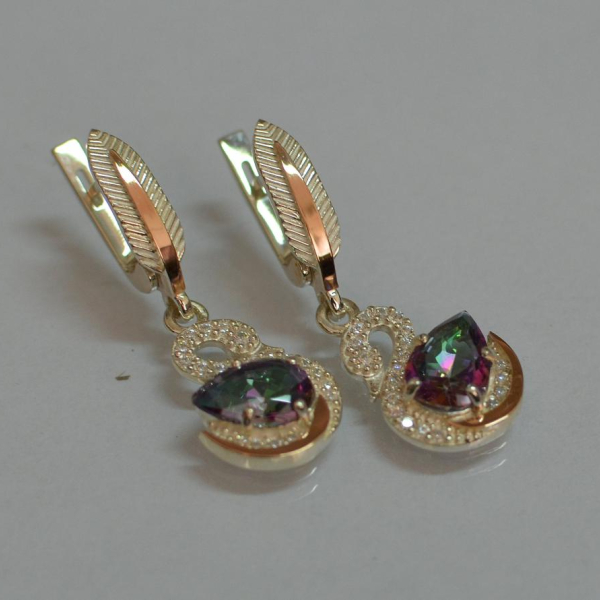 Серебряные серьги с золотыми вставками