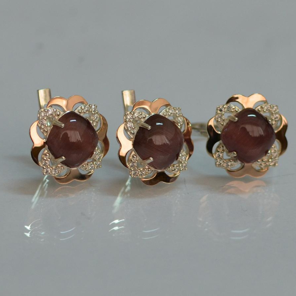 Срібний набір з золотими пластинами