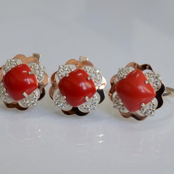 Срібний набір з золотими пластинами