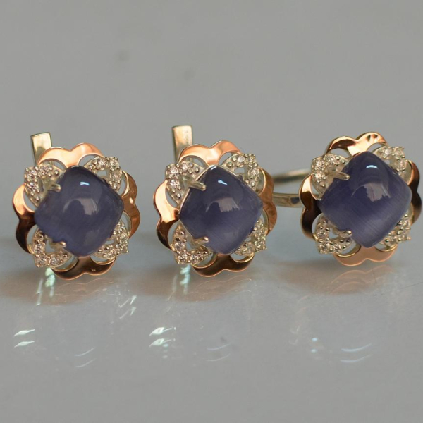 Срібний набір з золотими пластинами