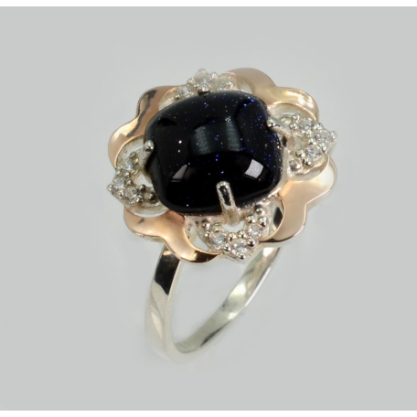 Серебряное кольцо с золотыми вставками