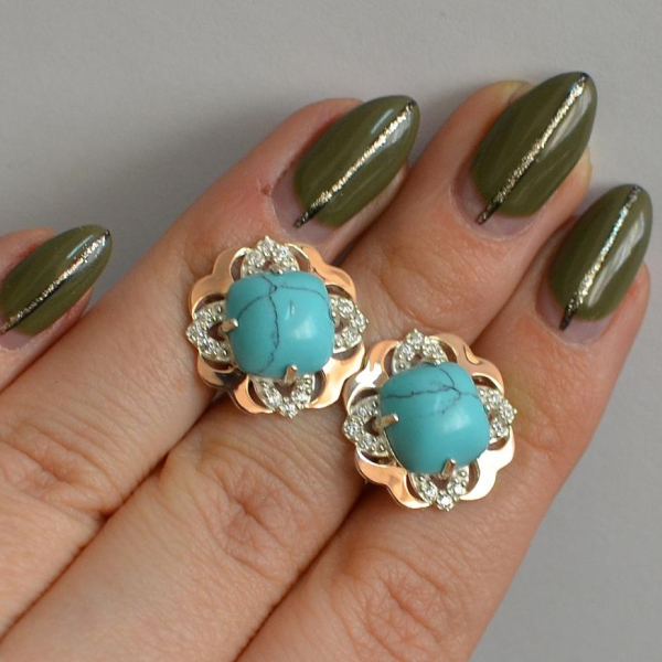 Срібні сережки з золотими вставками