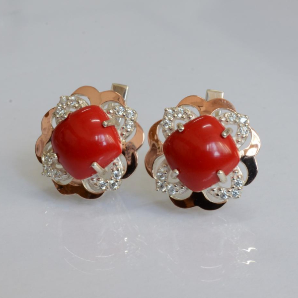 Срібні сережки з золотими вставками