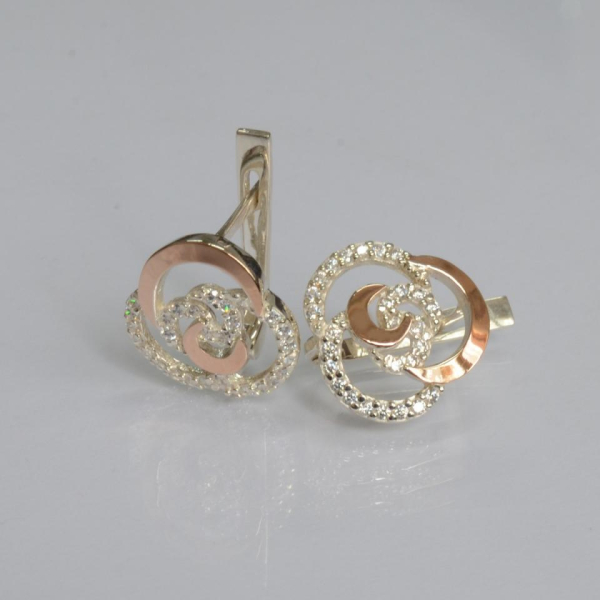 Серебряные серьги с золотыми вставками