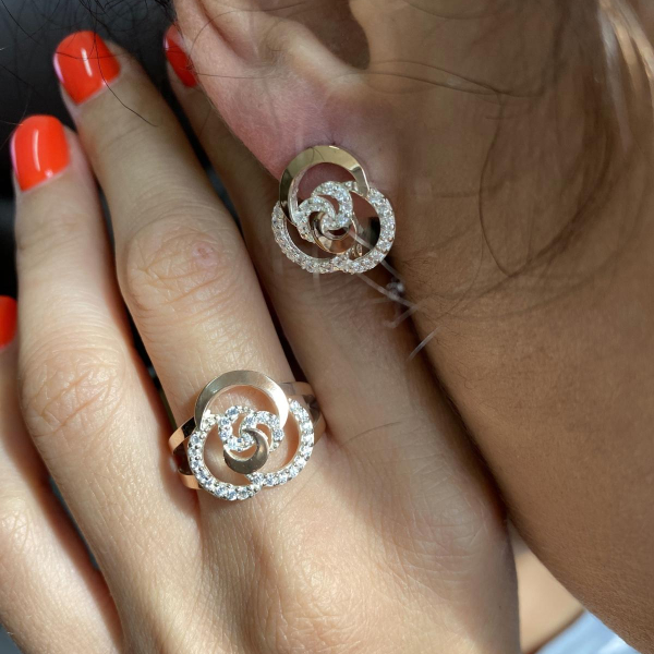 Серебряные серьги с золотыми вставками