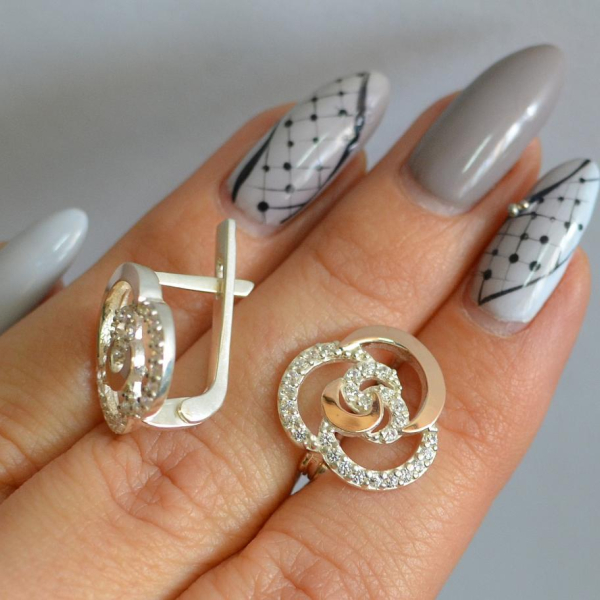 Серебряные серьги с золотыми вставками