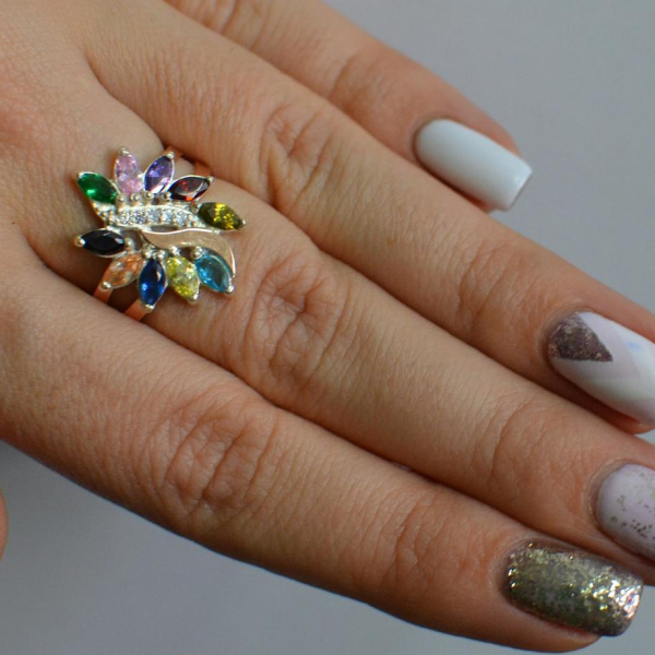 Срібна каблучка з золотими вставками