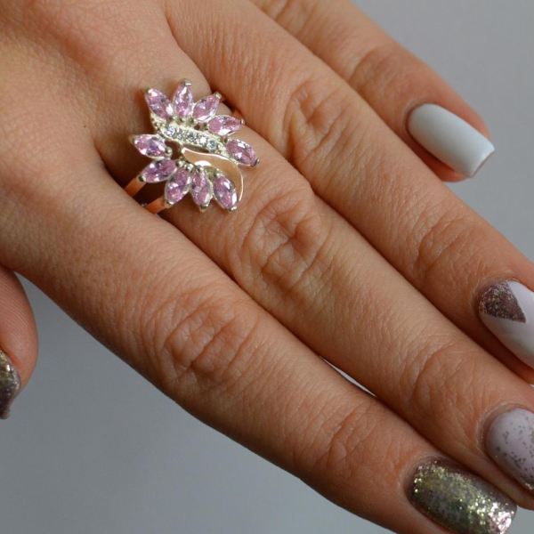 Срібна каблучка з золотими вставками