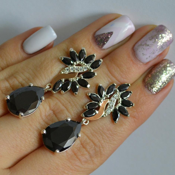 Срібні сережки з золотими вставками