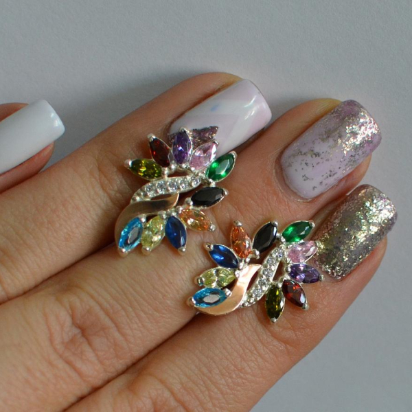 Срібні сережки з золотими вставками