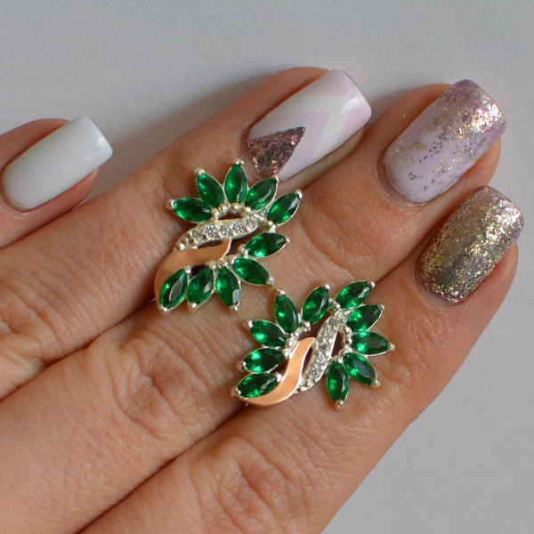 Срібні сережки з золотими вставками