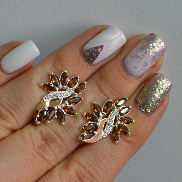 Срібні сережки з золотими вставками