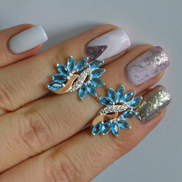 Срібні сережки з золотими вставками