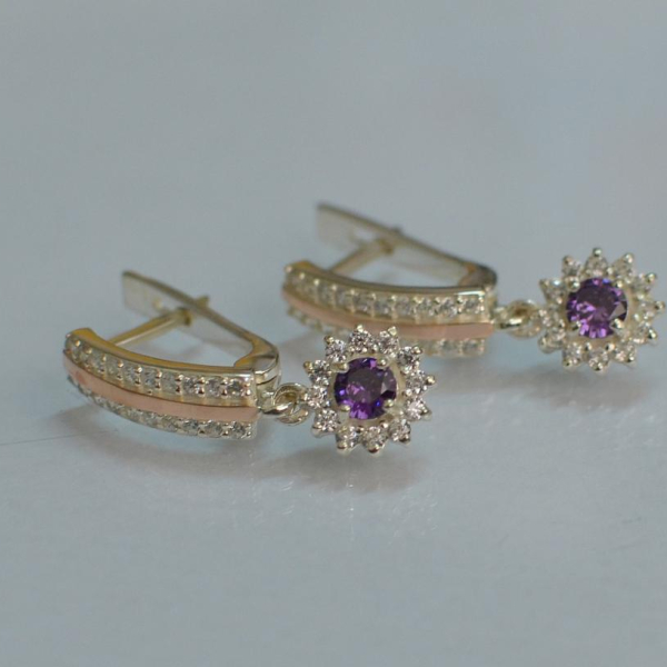 Серебряные серьги с золотыми вставками