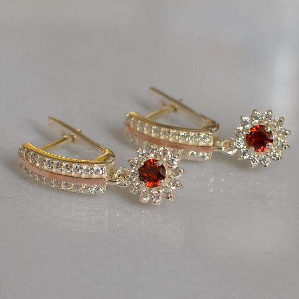 Серебряные серьги с золотыми вставками