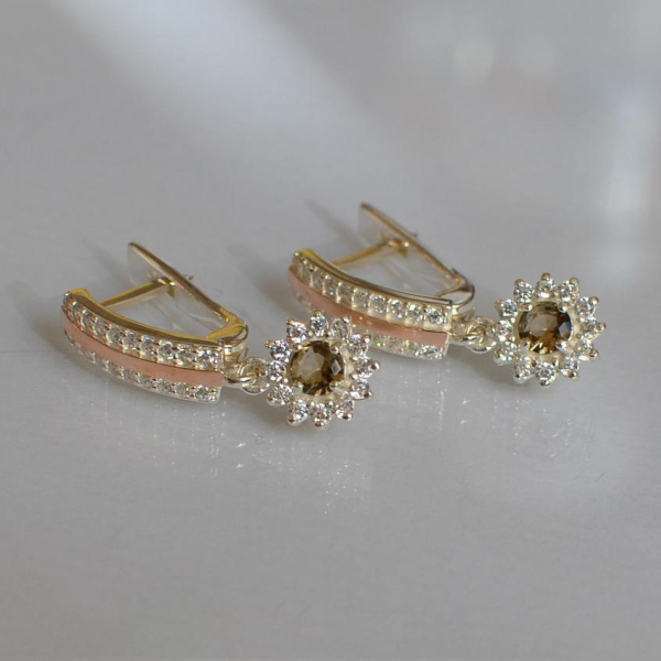 Серебряные серьги с золотыми вставками