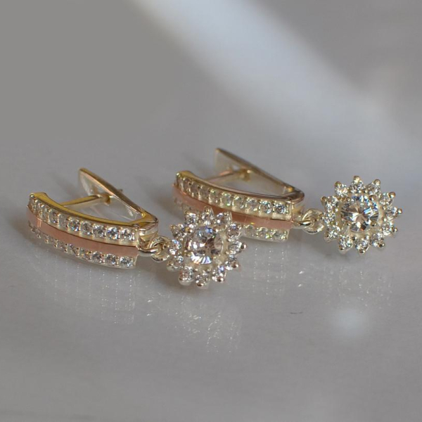 Серебряные серьги с золотыми вставками