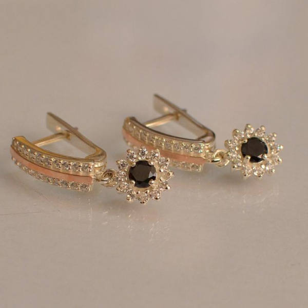 Серебряные серьги с золотыми вставками