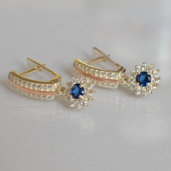 Серебряные серьги с золотыми вставками