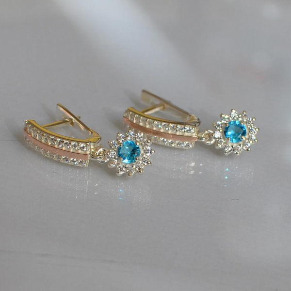 Серебряные серьги с золотыми вставками