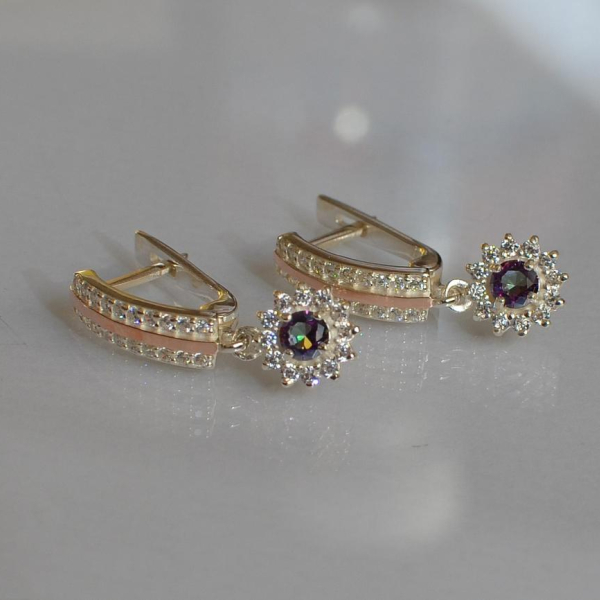 Серебряные серьги с золотыми вставками