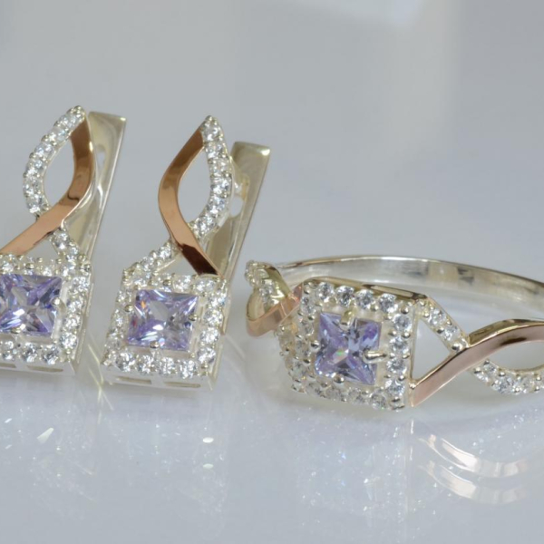 Серебряный набор с золотыми пластинами