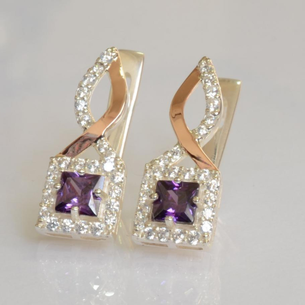 Серебряные серьги с золотыми пластинами