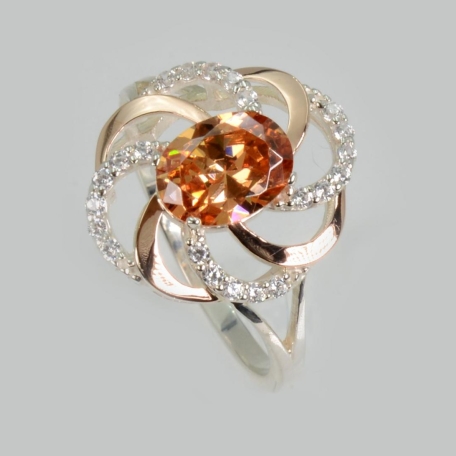 Срібна каблучка з золотими вставками