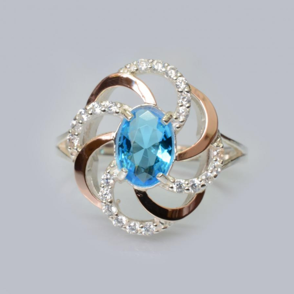 Серебряное кольцо с золотыми вставками