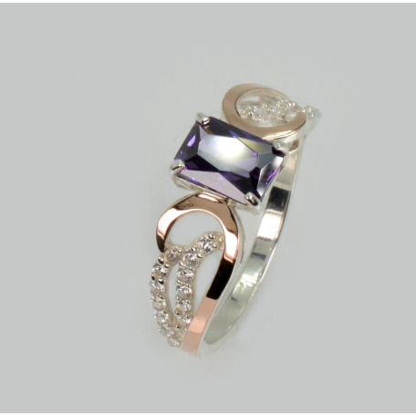 Серебряное кольцо с золотыми вставками