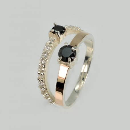 Срібна каблучка з золотими вставками