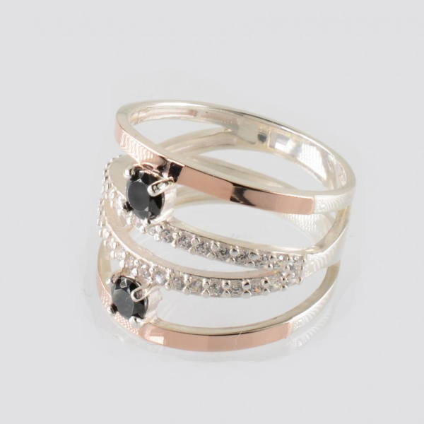 Срібна каблучка з золотими вставками