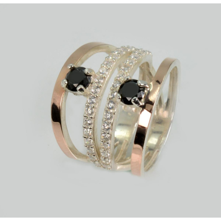 Серебряное кольцо с золотыми вставками