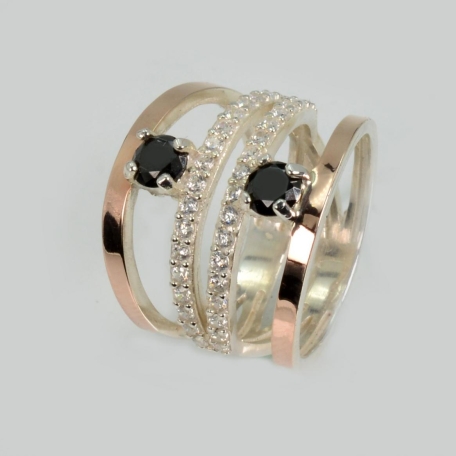 Срібна каблучка з золотими вставками