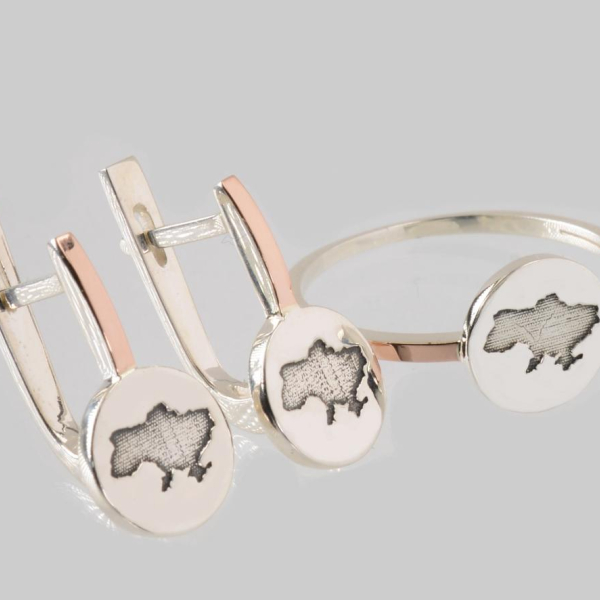 Срібний набір з мапою України