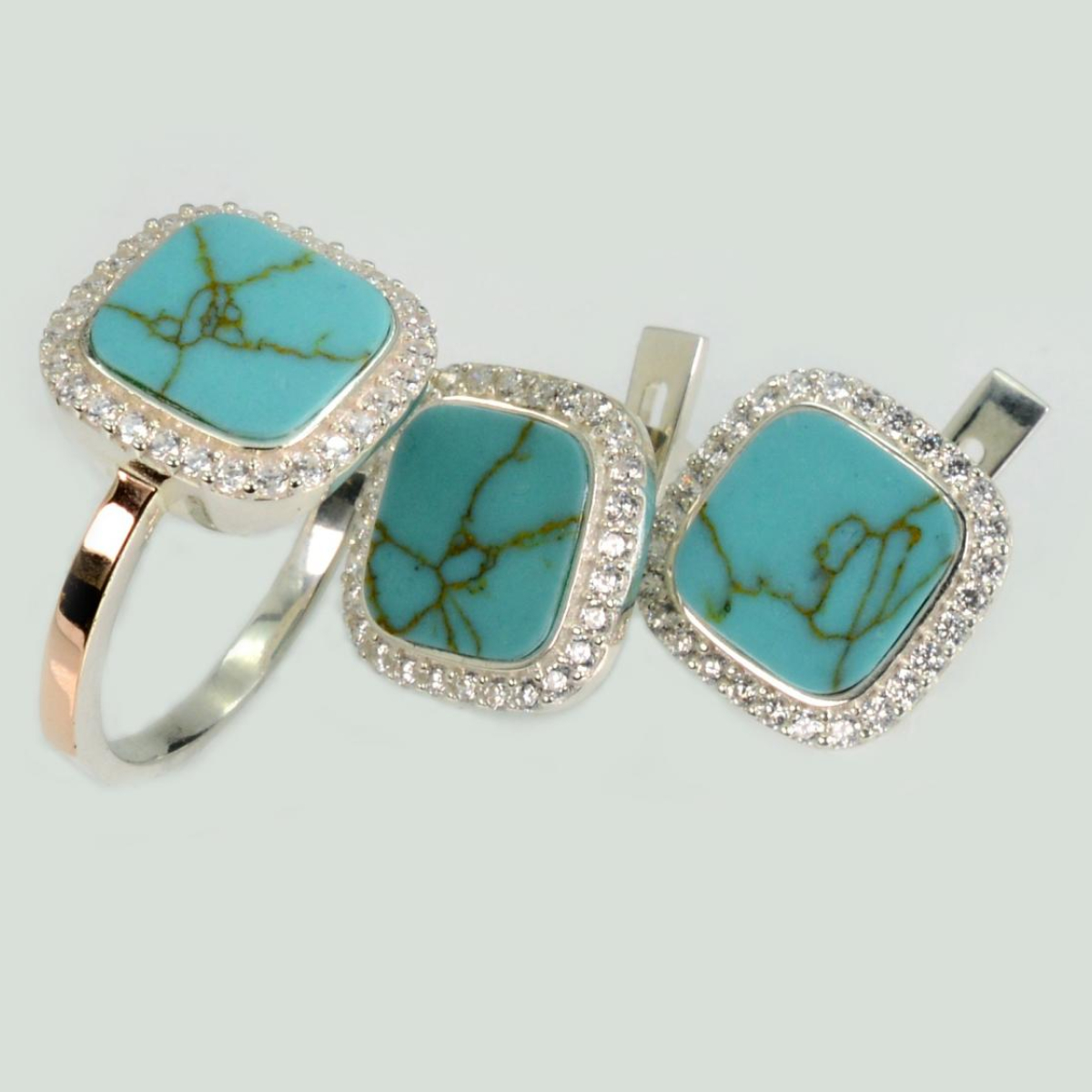 Серебряный набор с бирюзой и фианитами