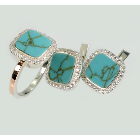 Серебряный набор с бирюзой и фианитами