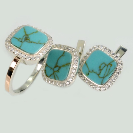 Серебряный набор с бирюзой и фианитами