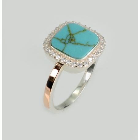 Серебряное кольцо с бирюзой и фианитами