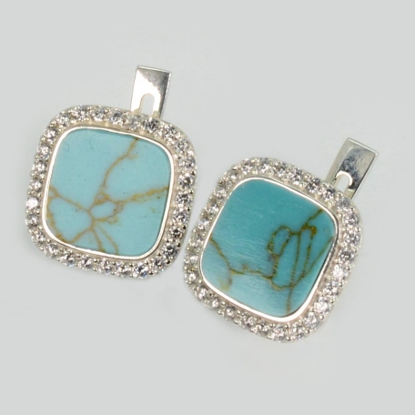 Срібні сережки з бірюзою та фіанітами