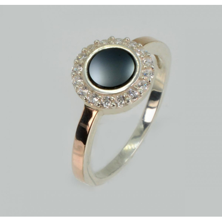 Серебрянок кольцо с золотыми пластинами и ониксом