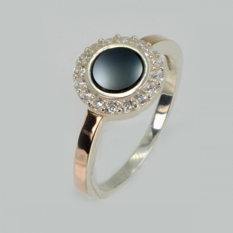 Срібна каблучка з золотими пластинами та оніксом